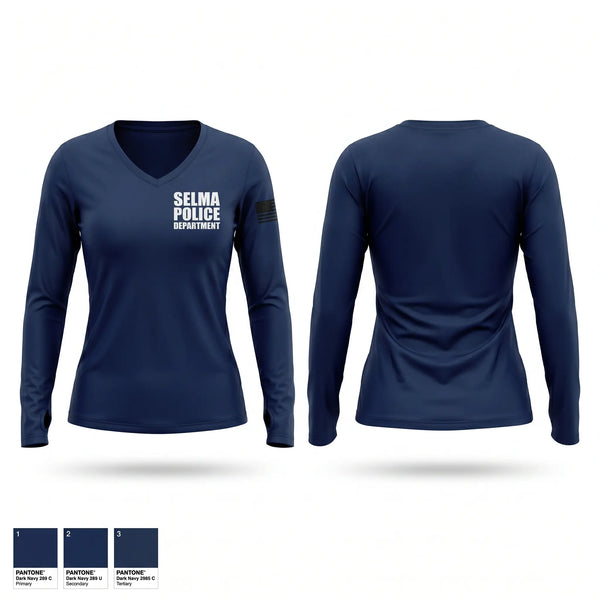 Womens Long Sleeve Vneck Shirt, Selma Police Department, Police, Teamtime, Team time, sublimation, custom sports apparel, team uniforms, spirit wear, spiritwear, sports uniforms, custom shirts, team store, custom team store, fundraiser sports, apparel fundraiser