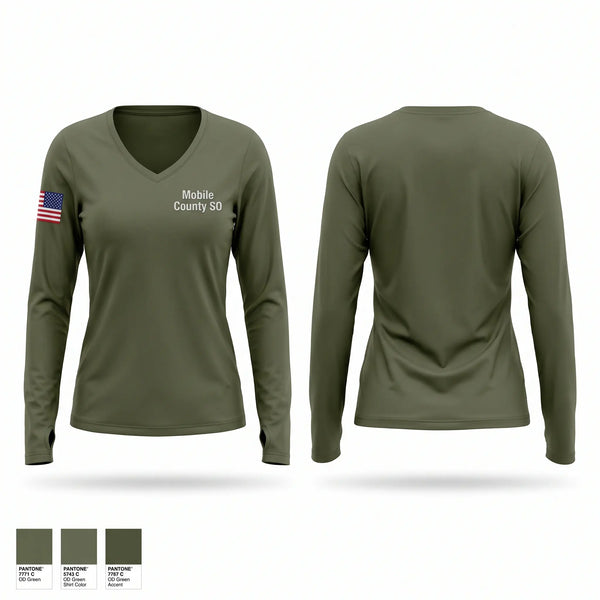 Womens Long Sleeve Vneck Shirt, Mobile County SO, Police, Teamtime, Team time, sublimation, custom sports apparel, team uniforms, spirit wear, spiritwear, sports uniforms, custom shirts, team store, custom team store, fundraiser sports, apparel fundraiser