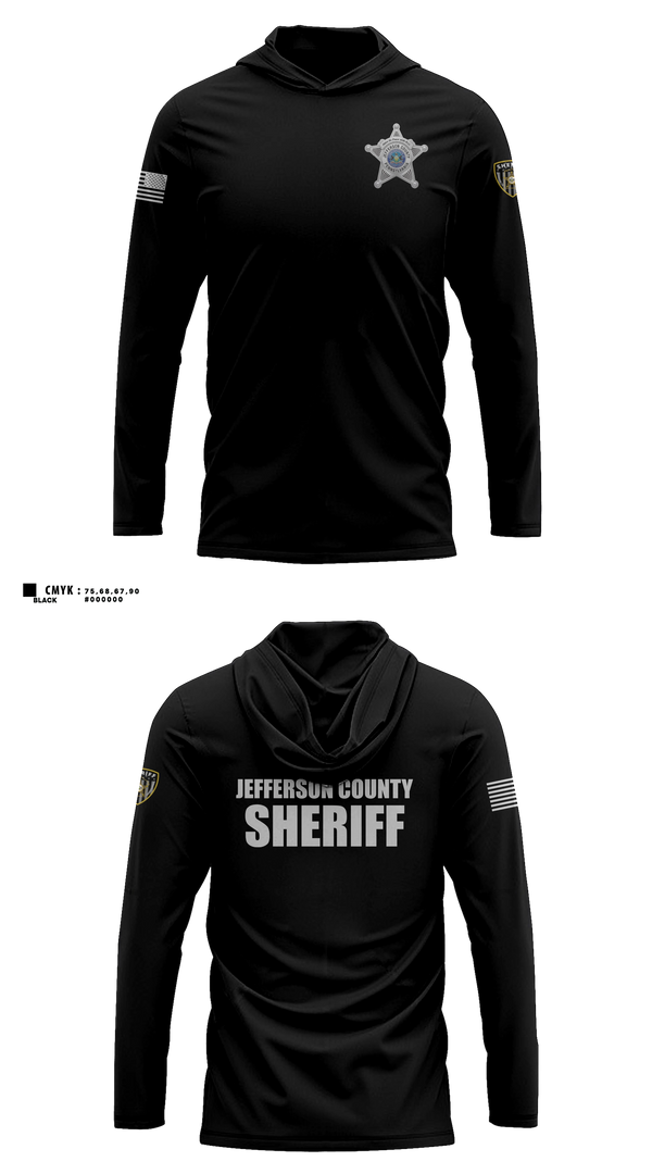 Long Sleeve hooded sunshirt, Jefferson County Sheriff's Office, Police, Teamtime, Team time, sublimation, custom sports apparel, team uniforms, spirit wear, spiritwear, sports uniforms, custom shirts, team store, custom team store, fundraiser sports, apparel fundraiser