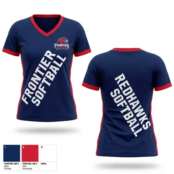 Womens Short Sleeve Vneck Shirt, Frontier Regional School Softball, Softball, Teamtime, Team time, sublimation, custom sports apparel, team uniforms, spirit wear, spiritwear, sports uniforms, custom shirts, team store, custom team store, fundraiser sports, apparel fundraiser