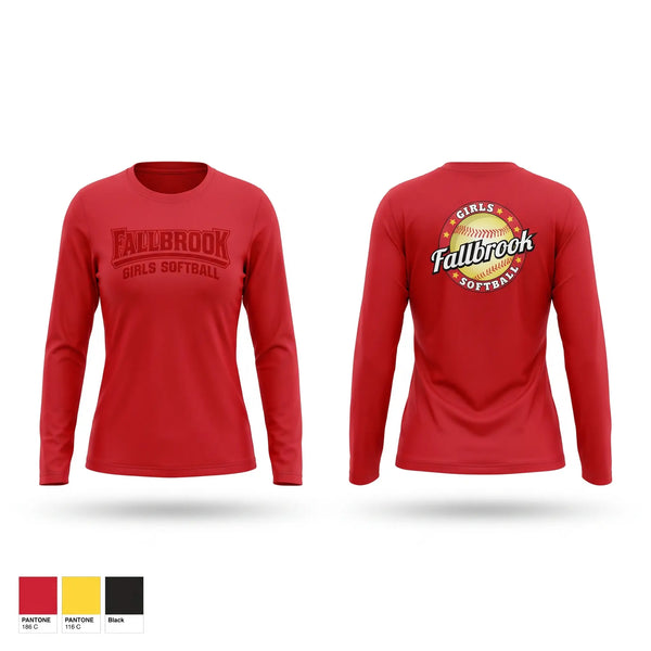 Long Sleeve Performance Shirt, Fallbrook girls softball, Softball, Teamtime, Team time, sublimation, custom sports apparel, team uniforms, spirit wear, spiritwear, sports uniforms, custom shirts, team store, custom team store, fundraiser sports, apparel fundraiser