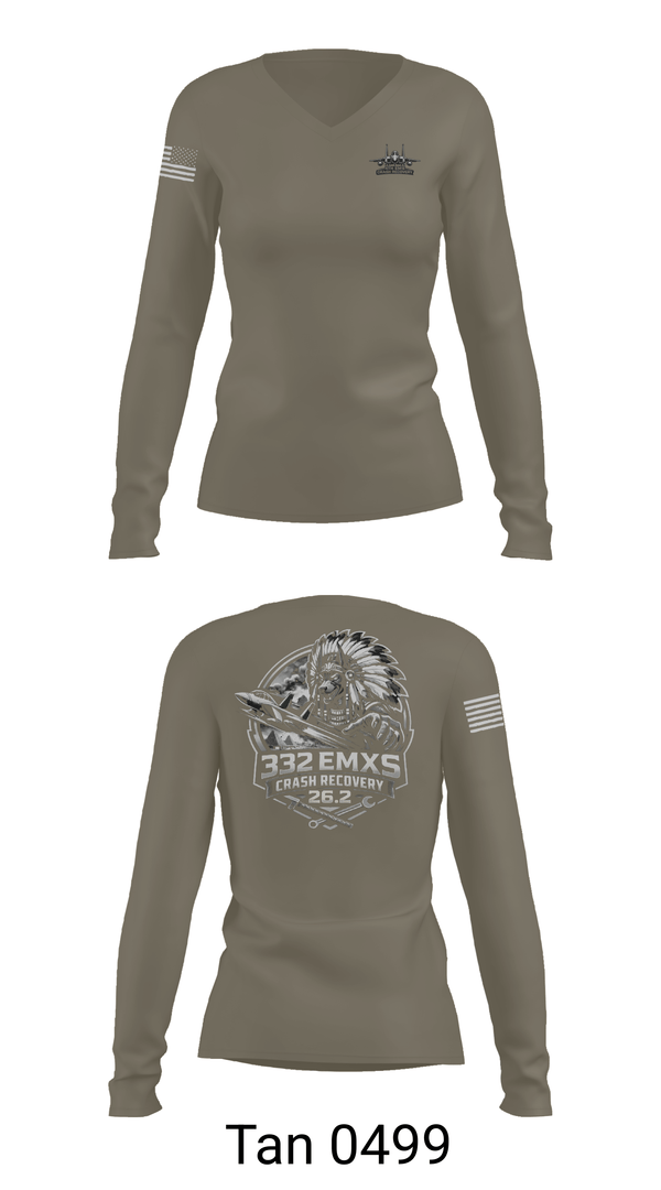 Womens Long Sleeve Vneck Shirt, 332 emxs crash recovery, Air Force, Teamtime, Team time, sublimation, custom sports apparel, team uniforms, spirit wear, spiritwear, sports uniforms, custom shirts, team store, custom team store, fundraiser sports, apparel fundraiser