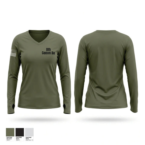 Womens Long Sleeve Vneck Shirt, 8th Comm Bn, Marines, Teamtime, Team time, sublimation, custom sports apparel, team uniforms, spirit wear, spiritwear, sports uniforms, custom shirts, team store, custom team store, fundraiser sports, apparel fundraiser