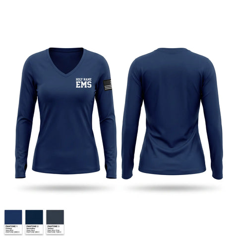 Womens Long Sleeve Vneck Shirt, Holy Name EMS, EMS/EMT, Teamtime, Team time, sublimation, custom sports apparel, team uniforms, spirit wear, spiritwear, sports uniforms, custom shirts, team store, custom team store, fundraiser sports, apparel fundraiser