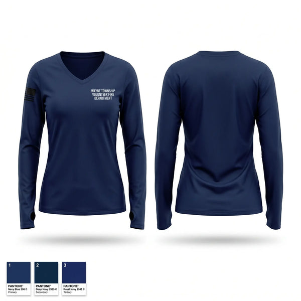 Womens Long Sleeve Vneck Shirt, Wayne Township Volunteer Fire Department, Fire Department, Teamtime, Team time, sublimation, custom sports apparel, team uniforms, spirit wear, spiritwear, sports uniforms, custom shirts, team store, custom team store, fundraiser sports, apparel fundraiser