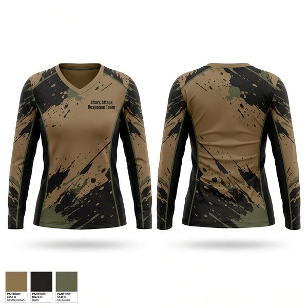 Womens Long Sleeve Vneck Shirt, Shark Attack Response Team, , Teamtime, Team time, sublimation, custom sports apparel, team uniforms, spirit wear, spiritwear, sports uniforms, custom shirts, team store, custom team store, fundraiser sports, apparel fundraiser