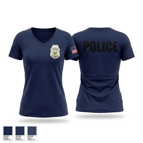 Womens Short Sleeve Vneck Shirt, Valparaiso Police Department, Police, Teamtime, Team time, sublimation, custom sports apparel, team uniforms, spirit wear, spiritwear, sports uniforms, custom shirts, team store, custom team store, fundraiser sports, apparel fundraiser