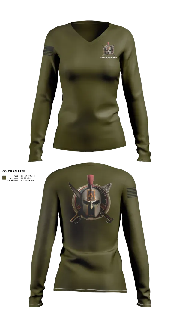 Womens Long Sleeve Vneck Shirt, 108th Air Defense Artillery Brigade, Army, Teamtime, Team time, sublimation, custom sports apparel, team uniforms, spirit wear, spiritwear, sports uniforms, custom shirts, team store, custom team store, fundraiser sports, apparel fundraiser