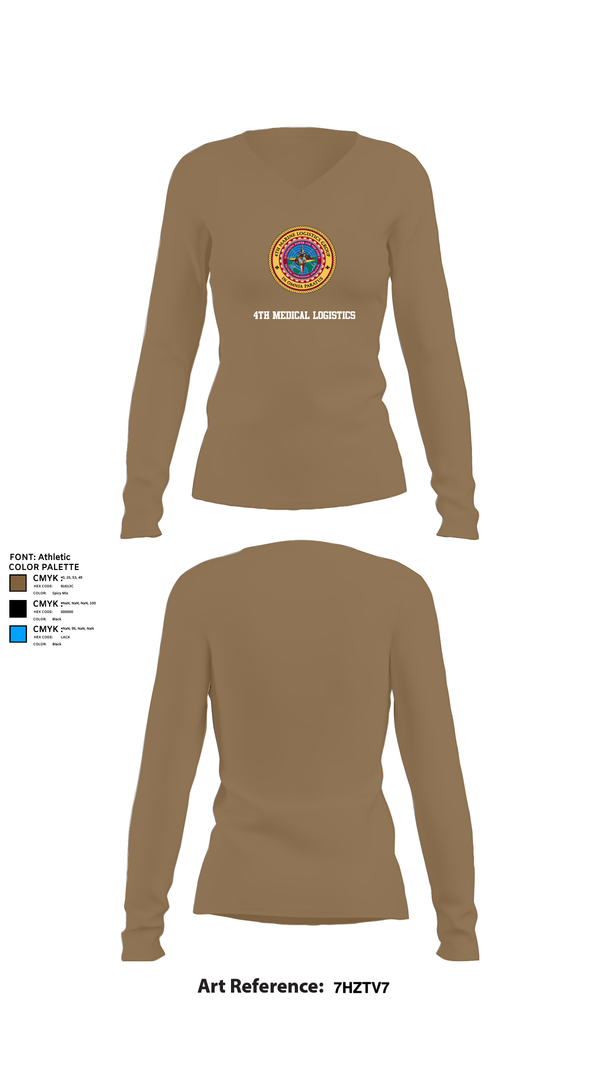 Womens Long Sleeve Vneck Shirt, 4th Medical Logistics, Marines, Teamtime, Team time, sublimation, custom sports apparel, team uniforms, spirit wear, spiritwear, sports uniforms, custom shirts, team store, custom team store, fundraiser sports, apparel fundraiser