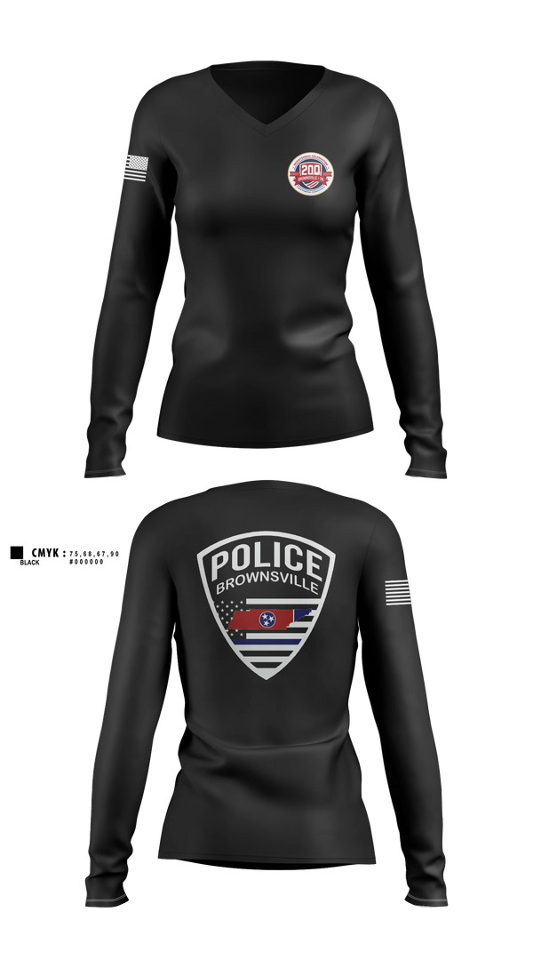 Womens Long Sleeve Vneck Shirt, Brownsville Police Department, Police, Teamtime, Team time, sublimation, custom sports apparel, team uniforms, spirit wear, spiritwear, sports uniforms, custom shirts, team store, custom team store, fundraiser sports, apparel fundraiser