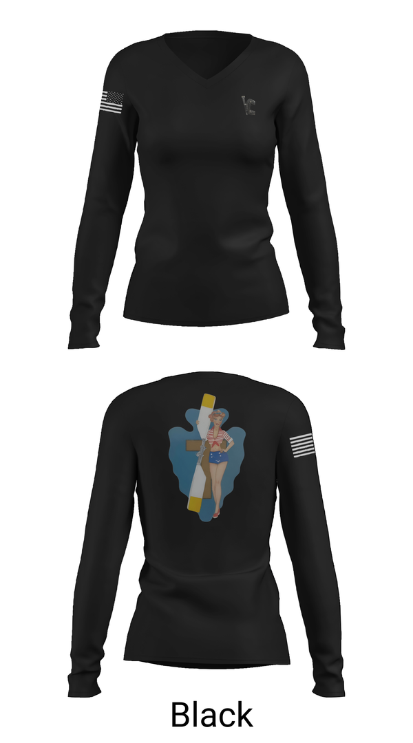 Womens Long Sleeve Vneck Shirt, B Co 1/114th Maintenance, Army, Teamtime, Team time, sublimation, custom sports apparel, team uniforms, spirit wear, spiritwear, sports uniforms, custom shirts, team store, custom team store, fundraiser sports, apparel fundraiser
