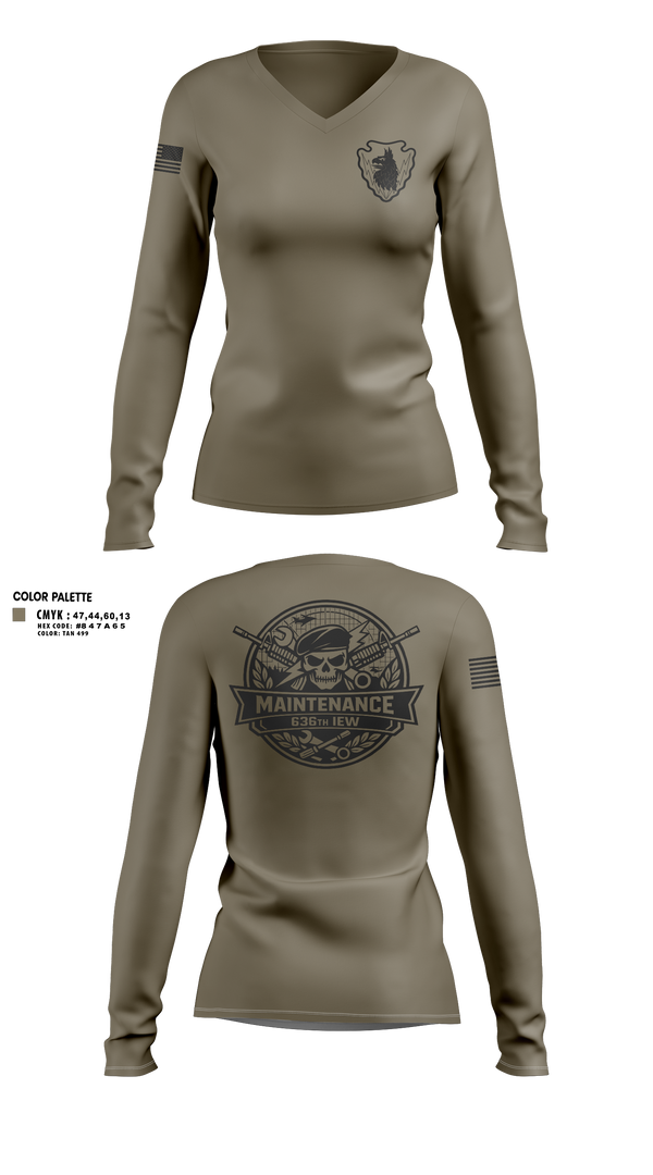 Womens Long Sleeve Vneck Shirt, 636th IEW, National Guard, Teamtime, Team time, sublimation, custom sports apparel, team uniforms, spirit wear, spiritwear, sports uniforms, custom shirts, team store, custom team store, fundraiser sports, apparel fundraiser