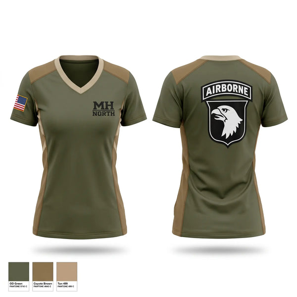 Womens Short Sleeve Vneck Shirt, MH North, Army, Teamtime, Team time, sublimation, custom sports apparel, team uniforms, spirit wear, spiritwear, sports uniforms, custom shirts, team store, custom team store, fundraiser sports, apparel fundraiser
