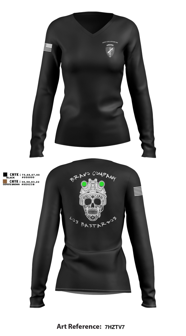 Womens Long Sleeve Vneck Shirt, 451 B Co Los Bastardos451 B Co Los Bastardos, Army, Teamtime, Team time, sublimation, custom sports apparel, team uniforms, spirit wear, spiritwear, sports uniforms, custom shirts, team store, custom team store, fundraiser sports, apparel fundraiser