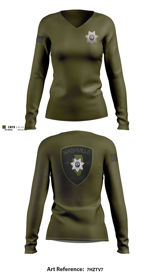 Womens Long Sleeve Vneck Shirt, Nashville Police Department, IL, Police, Teamtime, Team time, sublimation, custom sports apparel, team uniforms, spirit wear, spiritwear, sports uniforms, custom shirts, team store, custom team store, fundraiser sports, apparel fundraiser