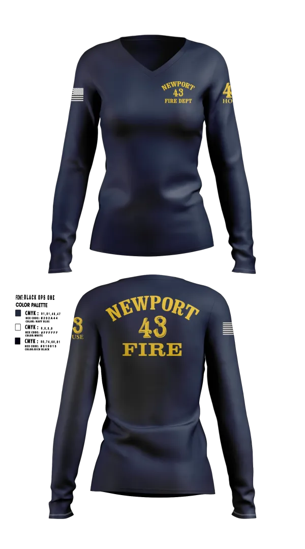 Womens Long Sleeve Vneck Shirt, Newport Fire Department, Fire Department, Teamtime, Team time, sublimation, custom sports apparel, team uniforms, spirit wear, spiritwear, sports uniforms, custom shirts, team store, custom team store, fundraiser sports, apparel fundraiser