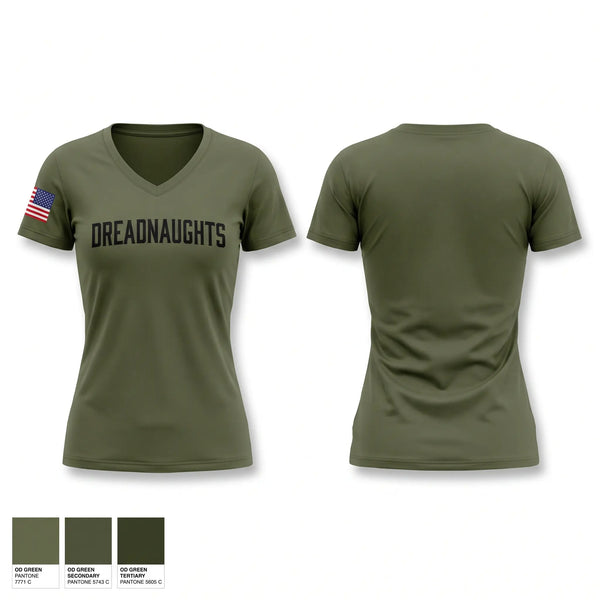 Womens Short Sleeve Vneck Shirt, Dreadnaughts, Army, Teamtime, Team time, sublimation, custom sports apparel, team uniforms, spirit wear, spiritwear, sports uniforms, custom shirts, team store, custom team store, fundraiser sports, apparel fundraiser