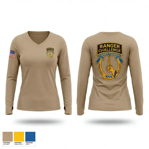 Womens Long Sleeve Vneck Shirt, Garry Owen ROTC, Army, Teamtime, Team time, sublimation, custom sports apparel, team uniforms, spirit wear, spiritwear, sports uniforms, custom shirts, team store, custom team store, fundraiser sports, apparel fundraiser
