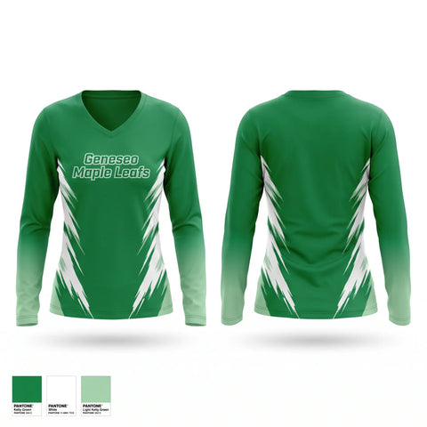 Womens Long Sleeve Vneck Shirt, Geneseo Maple Leafs, Women's Basketball, Teamtime, Team time, sublimation, custom sports apparel, team uniforms, spirit wear, spiritwear, sports uniforms, custom shirts, team store, custom team store, fundraiser sports, apparel fundraiser