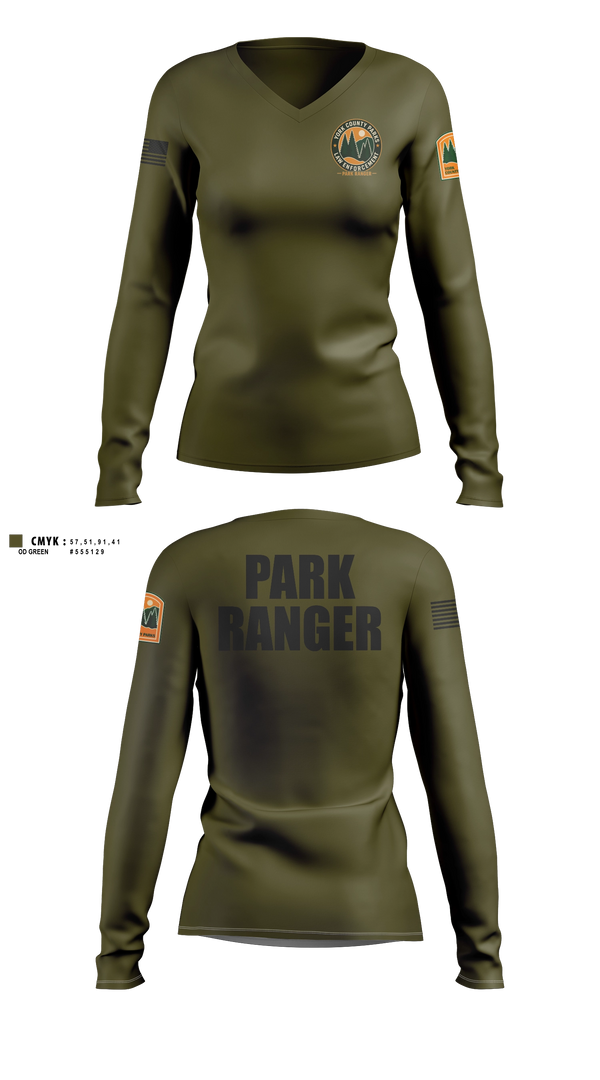 Womens Long Sleeve Vneck Shirt, York County Park Ranger Division, Police, Teamtime, Team time, sublimation, custom sports apparel, team uniforms, spirit wear, spiritwear, sports uniforms, custom shirts, team store, custom team store, fundraiser sports, apparel fundraiser