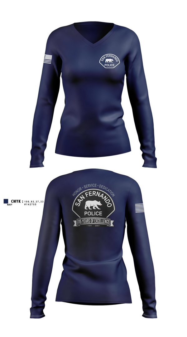 Womens Long Sleeve Vneck Shirt, San Fernando Police Department, Police, Teamtime, Team time, sublimation, custom sports apparel, team uniforms, spirit wear, spiritwear, sports uniforms, custom shirts, team store, custom team store, fundraiser sports, apparel fundraiser