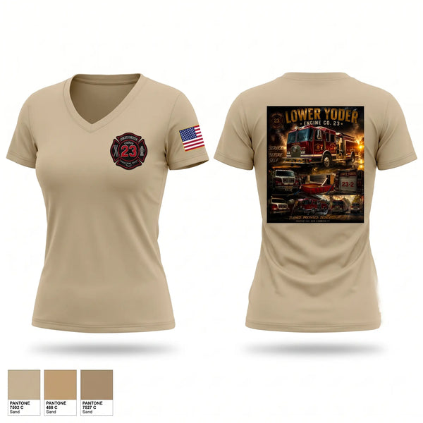 Womens Short Sleeve Vneck Shirt, Lower Yoder fire, Fire Department, Teamtime, Team time, sublimation, custom sports apparel, team uniforms, spirit wear, spiritwear, sports uniforms, custom shirts, team store, custom team store, fundraiser sports, apparel fundraiser