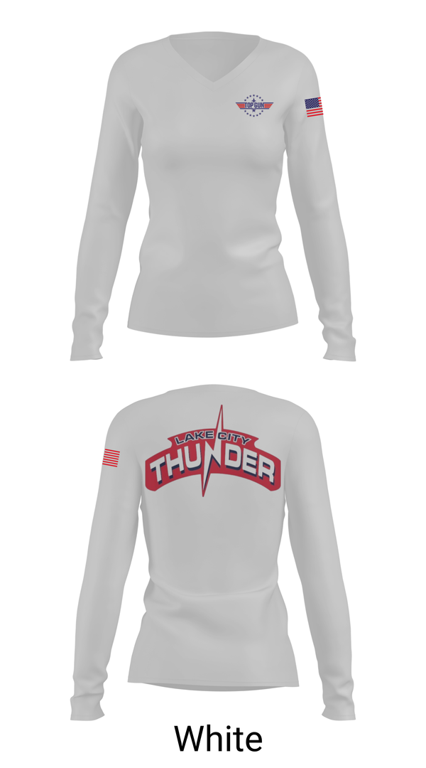 Womens Long Sleeve Vneck Shirt, Lake City Thunder, Softball, Teamtime, Team time, sublimation, custom sports apparel, team uniforms, spirit wear, spiritwear, sports uniforms, custom shirts, team store, custom team store, fundraiser sports, apparel fundraiser