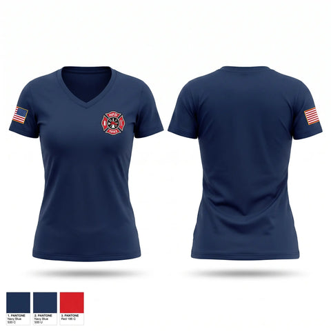 Womens Short Sleeve Vneck Shirt, Hallock Fire, Fire Department, Teamtime, Team time, sublimation, custom sports apparel, team uniforms, spirit wear, spiritwear, sports uniforms, custom shirts, team store, custom team store, fundraiser sports, apparel fundraiser