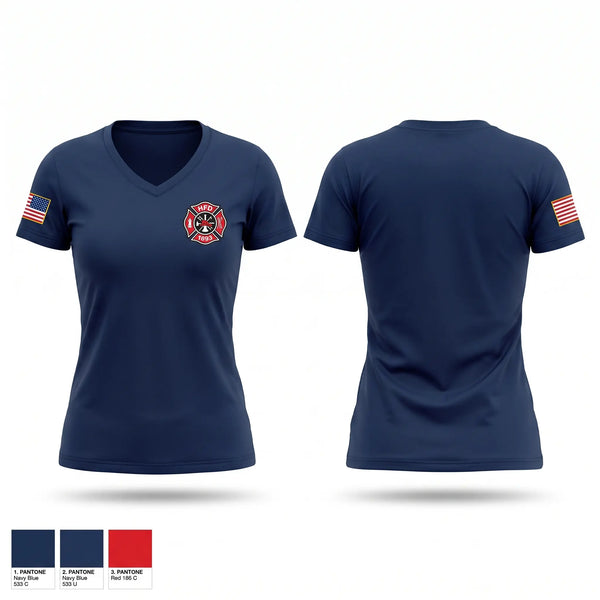 Womens Short Sleeve Vneck Shirt, Hallock Fire, Fire Department, Teamtime, Team time, sublimation, custom sports apparel, team uniforms, spirit wear, spiritwear, sports uniforms, custom shirts, team store, custom team store, fundraiser sports, apparel fundraiser