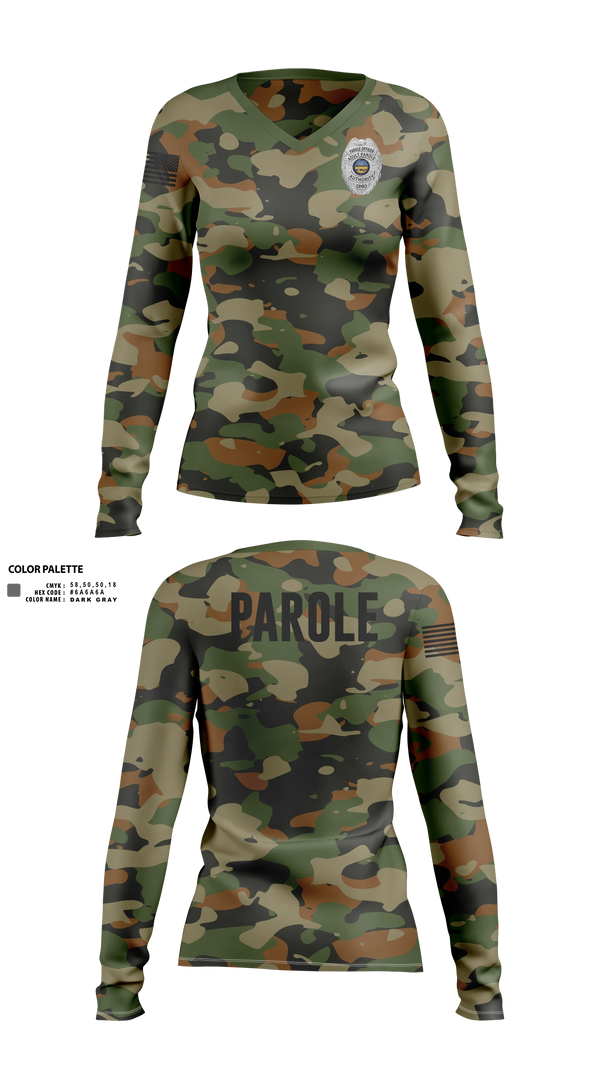 Womens Long Sleeve Vneck Shirt, Adult Parole Authority, Police, Teamtime, Team time, sublimation, custom sports apparel, team uniforms, spirit wear, spiritwear, sports uniforms, custom shirts, team store, custom team store, fundraiser sports, apparel fundraiser