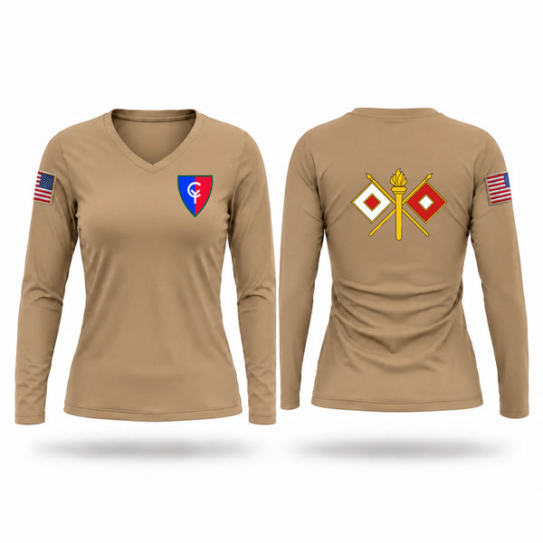 Womens Long Sleeve Vneck Shirt, 38th Infantry Division, Army, Teamtime, Team time, sublimation, custom sports apparel, team uniforms, spirit wear, spiritwear, sports uniforms, custom shirts, team store, custom team store, fundraiser sports, apparel fundraiser