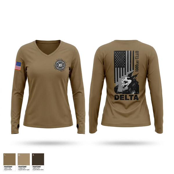 Womens Long Sleeve Vneck Shirt, Delta 5-7 ADA, Army, Teamtime, Team time, sublimation, custom sports apparel, team uniforms, spirit wear, spiritwear, sports uniforms, custom shirts, team store, custom team store, fundraiser sports, apparel fundraiser