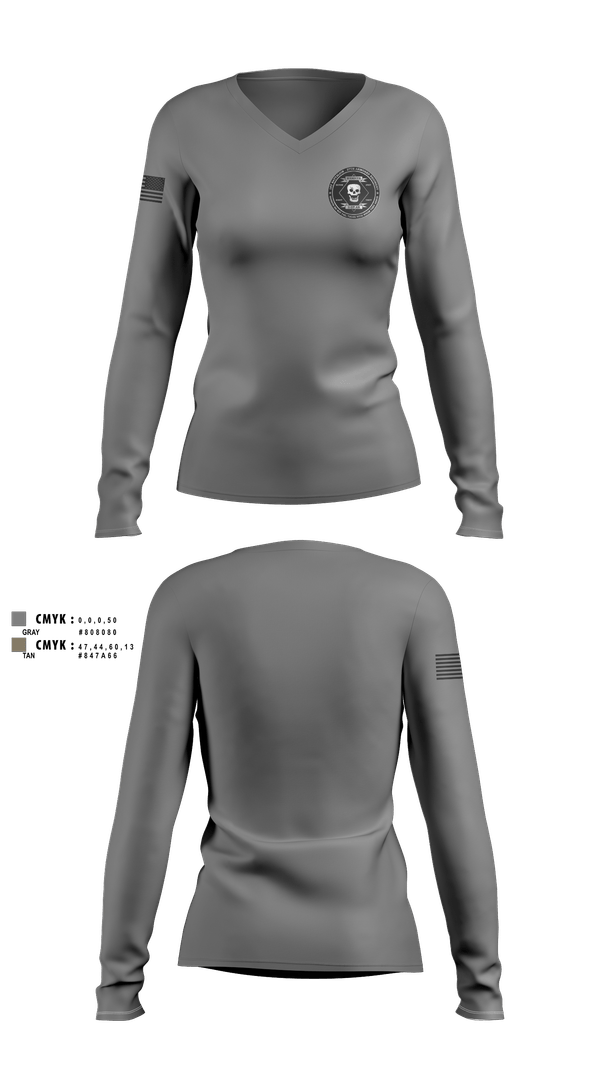 Womens Long Sleeve Vneck Shirt, Dco 1/37 AR, Army, Teamtime, Team time, sublimation, custom sports apparel, team uniforms, spirit wear, spiritwear, sports uniforms, custom shirts, team store, custom team store, fundraiser sports, apparel fundraiser