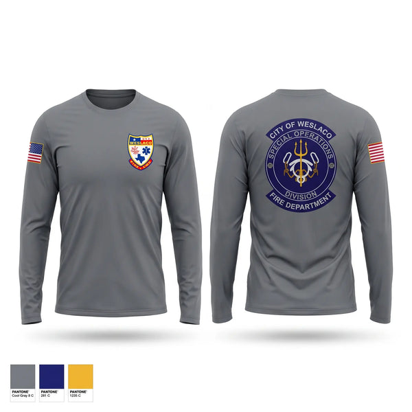 Long Sleeve Performance Shirt, Weslaco Fire Department, Fire Department, Teamtime, Team time, sublimation, custom sports apparel, team uniforms, spirit wear, spiritwear, sports uniforms, custom shirts, team store, custom team store, fundraiser sports, apparel fundraiser