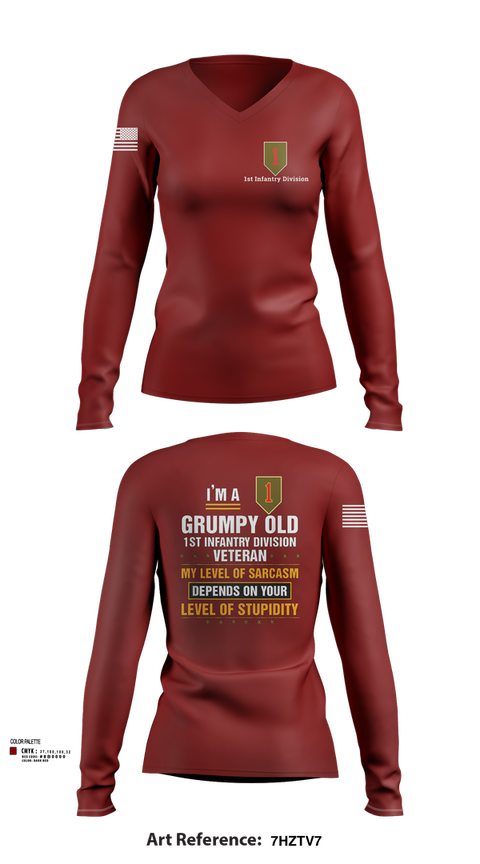 Womens Long Sleeve Vneck Shirt, 1st Infantry Division, , Teamtime, Team time, sublimation, custom sports apparel, team uniforms, spirit wear, spiritwear, sports uniforms, custom shirts, team store, custom team store, fundraiser sports, apparel fundraiser