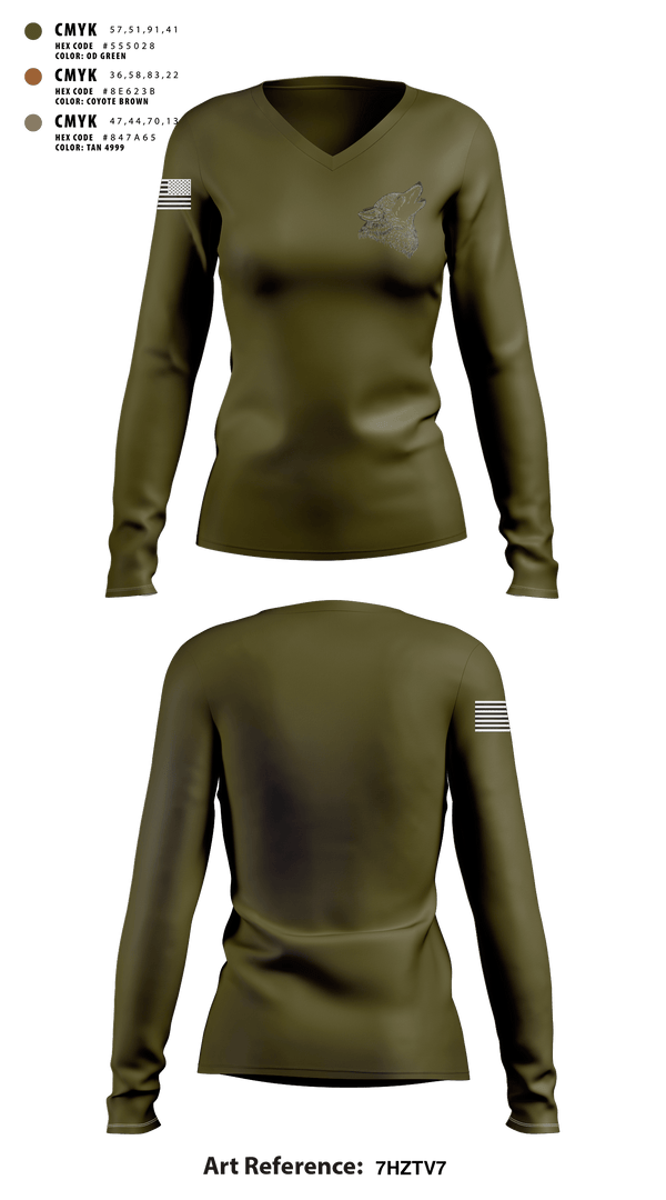Women's Long Sleeve Vneck Shirt, Dirty Dawgz, National Guard, Teamtime, Team time, sublimation, custom sports apparel, team uniforms, spirit wear, spiritwear, sports uniforms, custom shirts, team store, custom team store, fundraiser sports, apparel fundraiser