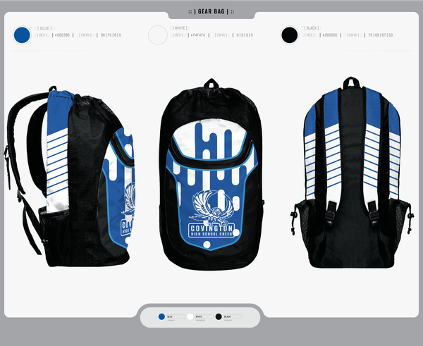 Gear Bag, Covington High School Cheer, Cheer, Teamtime, Team time, sublimation, custom sports apparel, team uniforms, spirit wear, spiritwear, sports uniforms, custom shirts, team store, custom team store, fundraiser sports, apparel fundraiser
