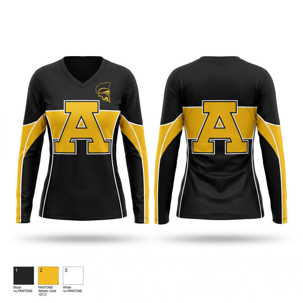 Womens Long Sleeve Vneck Shirt, Amity Spartans, Cheer, Teamtime, Team time, sublimation, custom sports apparel, team uniforms, spirit wear, spiritwear, sports uniforms, custom shirts, team store, custom team store, fundraiser sports, apparel fundraiser