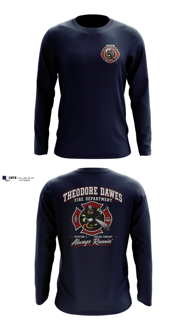 Long Sleeve Performance Shirt, Theodore-Dawes Fire Rescue, Fire Department, Teamtime, Team time, sublimation, custom sports apparel, team uniforms, spirit wear, spiritwear, sports uniforms, custom shirts, team store, custom team store, fundraiser sports, apparel fundraiser