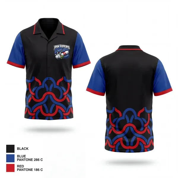 Short Sleeve Bowling Jersey, Pin vipersPinvipers, Bowling, Teamtime, Team time, sublimation, custom sports apparel, team uniforms, spirit wear, spiritwear, sports uniforms, custom shirts, team store, custom team store, fundraiser sports, apparel fundraiser