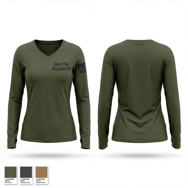 Womens Long Sleeve Vneck Shirt, State Fire Marshal K9, Police, Teamtime, Team time, sublimation, custom sports apparel, team uniforms, spirit wear, spiritwear, sports uniforms, custom shirts, team store, custom team store, fundraiser sports, apparel fundraiser