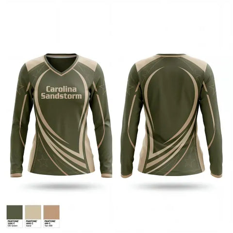 Womens Long Sleeve Vneck Shirt, Carolina Sandstorm, Baseball, Teamtime, Team time, sublimation, custom sports apparel, team uniforms, spirit wear, spiritwear, sports uniforms, custom shirts, team store, custom team store, fundraiser sports, apparel fundraiser