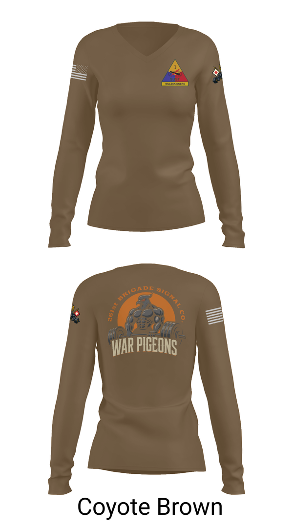 Womens Long Sleeve Vneck Shirt, 261st War Pigeons, Army, Teamtime, Team time, sublimation, custom sports apparel, team uniforms, spirit wear, spiritwear, sports uniforms, custom shirts, team store, custom team store, fundraiser sports, apparel fundraiser