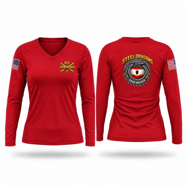 Womens Long Sleeve Vneck Shirt, 2-82 FAR, 1CD DIVARTY, SPUR, Army, Teamtime, Team time, sublimation, custom sports apparel, team uniforms, spirit wear, spiritwear, sports uniforms, custom shirts, team store, custom team store, fundraiser sports, apparel fundraiser