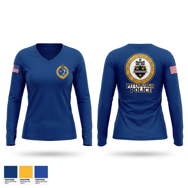 Womens Long Sleeve Vneck Shirt, Pittsburgh police zone 2, Police, Teamtime, Team time, sublimation, custom sports apparel, team uniforms, spirit wear, spiritwear, sports uniforms, custom shirts, team store, custom team store, fundraiser sports, apparel fundraiser