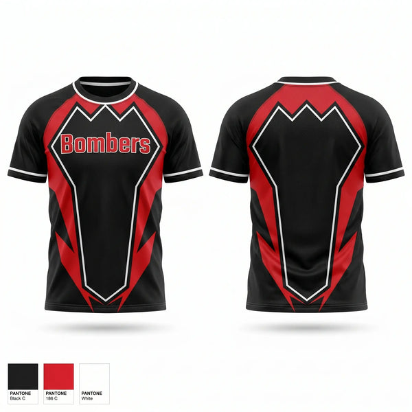 Soft Poly Tee Cotton Like Feel, Bombers, Baseball, Teamtime, Team time, sublimation, custom sports apparel, team uniforms, spirit wear, spiritwear, sports uniforms, custom shirts, team store, custom team store, fundraiser sports, apparel fundraiser