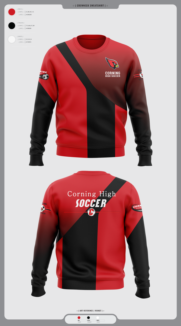 Crew Neck Sweatshirt, Corning Boys Soccer, Men's Soccer, Teamtime, Team time, sublimation, custom sports apparel, team uniforms, spirit wear, spiritwear, sports uniforms, custom shirts, team store, custom team store, fundraiser sports, apparel fundraiser
