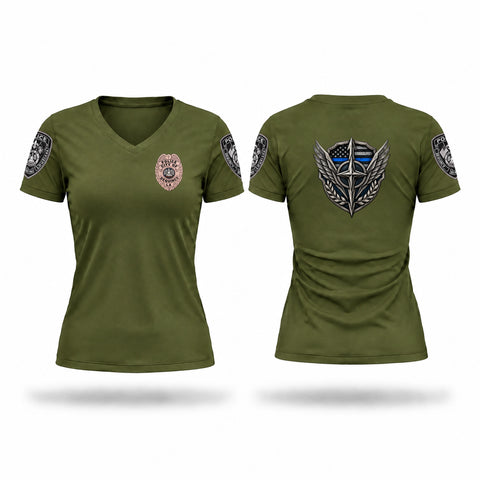 Womens Short Sleeve Vneck Shirt, DeQuincy Police Department, Police, Teamtime, Team time, sublimation, custom sports apparel, team uniforms, spirit wear, spiritwear, sports uniforms, custom shirts, team store, custom team store, fundraiser sports, apparel fundraiser