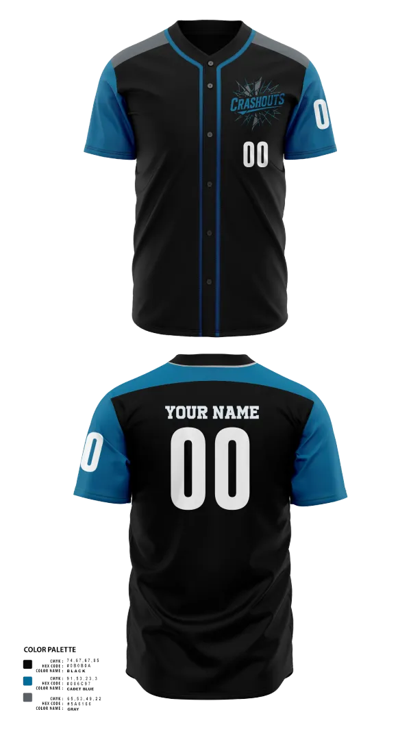 Full Button Baseball Jersey, CRASHOUTS, Baseball, Teamtime, Team time, sublimation, custom sports apparel, team uniforms, spirit wear, spiritwear, sports uniforms, custom shirts, team store, custom team store, fundraiser sports, apparel fundraiser