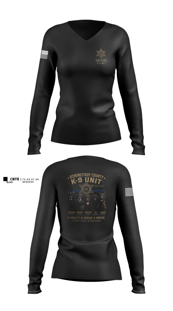 Womens Long Sleeve Vneck Shirt, Schenectady County Sheriff K9, Police, Teamtime, Team time, sublimation, custom sports apparel, team uniforms, spirit wear, spiritwear, sports uniforms, custom shirts, team store, custom team store, fundraiser sports, apparel fundraiser